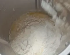 Step <p>Añade la leche, los huevos, el azúcar, la harina, la levadura química y la sal 10 seg/vel 5.</p> illustration