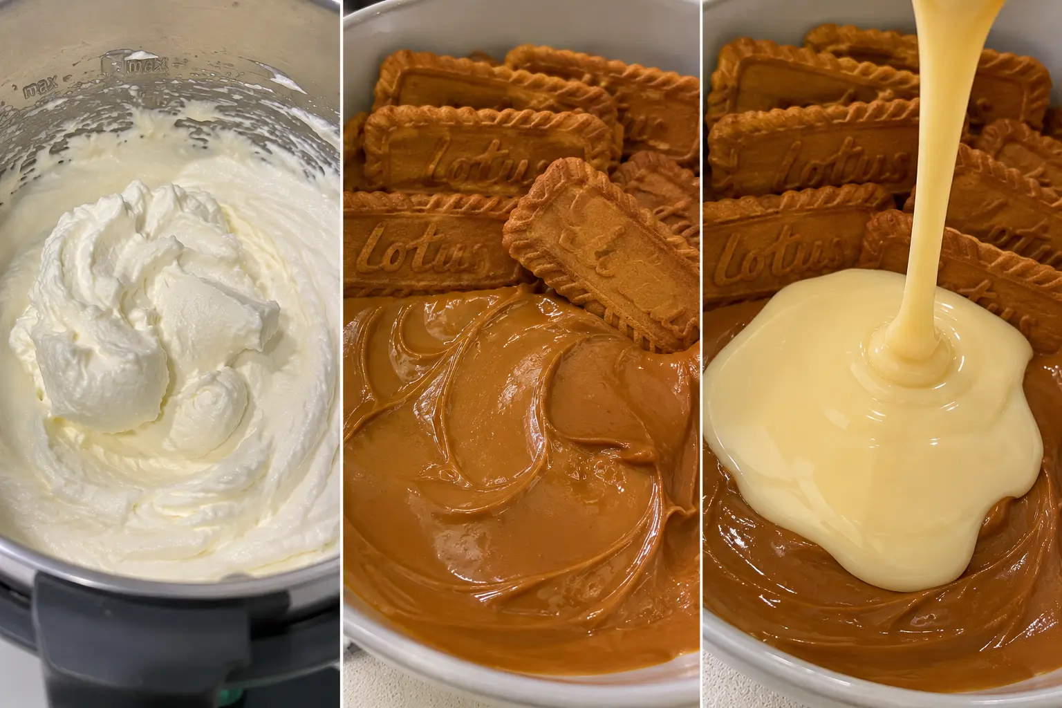 Step Añade al vaso la nata, el queso, la crema lotus* y la leche condensada illustration